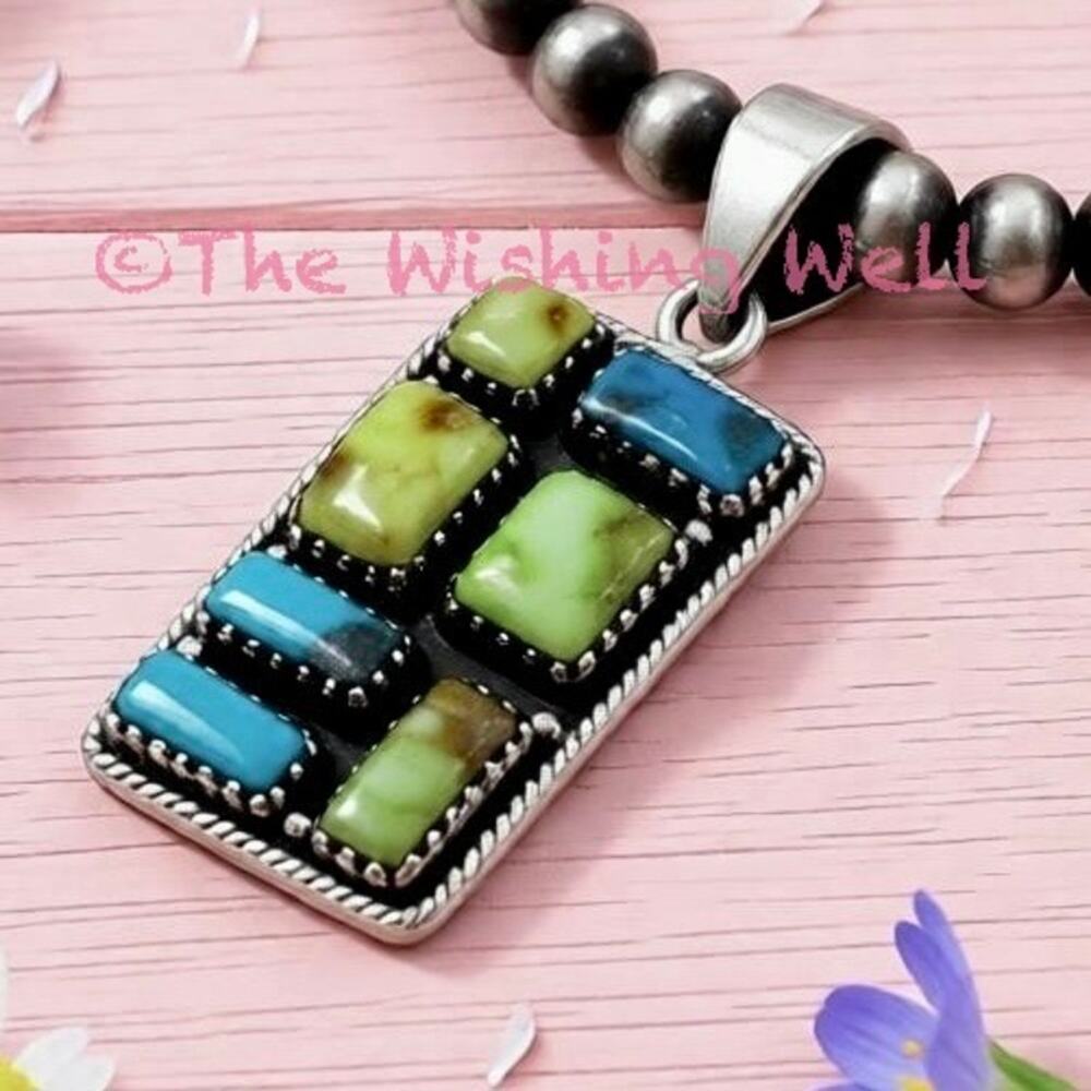 Sonoran Gold | Turquoise | Rectangular Cluster Pendant | Sterling 925 Artisan